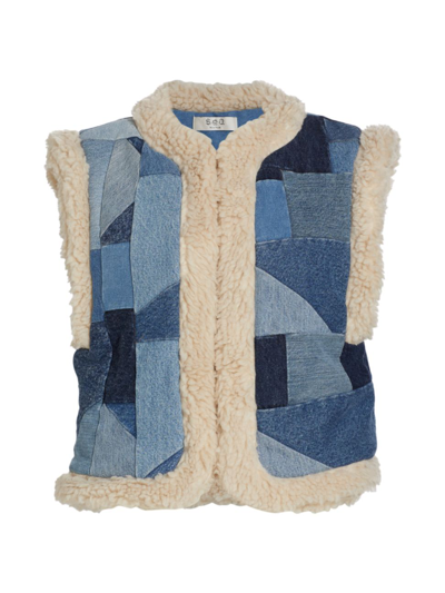 Shop Sea Women's Diego Patchwork Denim & Faux Fur Vest