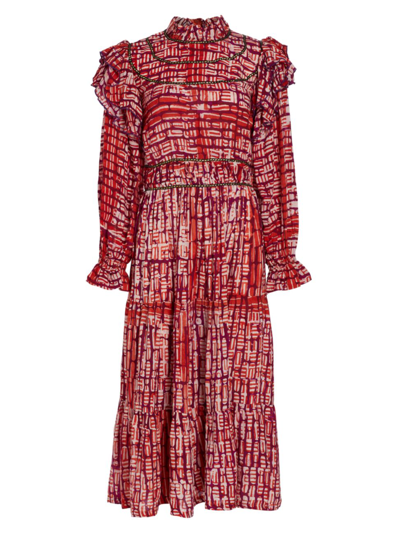 Shop Busayo Women's Taiwo Printed Cotton Maxi Dress In Red White And Purple