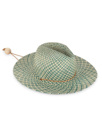 Shop Loeffler Randall Women's Wylie Checkered Straw Hat In Natural Emerald