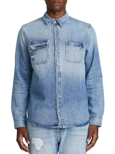 Shop Nsf Men's Vintage Long-sleeved Work Shirt In Vintage Blue