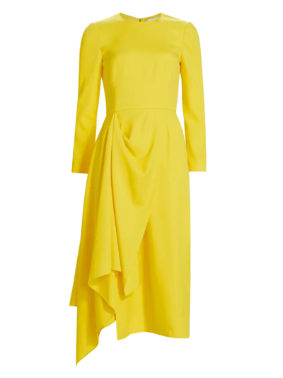 Shop Alexander Mcqueen Women's Long-sleeved Draped Midi-dress In Bright Yellow