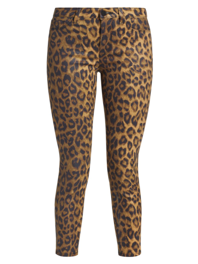 Shop L Agence Women's Margot Mid-rise Stretch Skinny Cropped Cheetah Jeans In Dark Brown Cheetah
