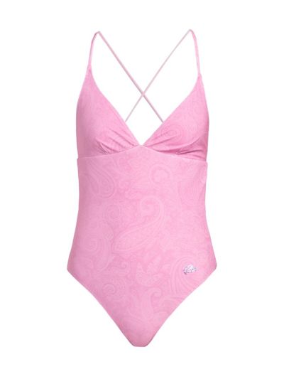 Shop Etro Women's Paisley One-piece Swimsuit In Peach Pink