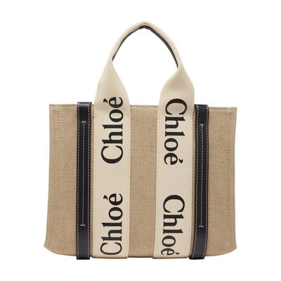 Shop Chloé Small Woody Tote Bag In White_blue_1