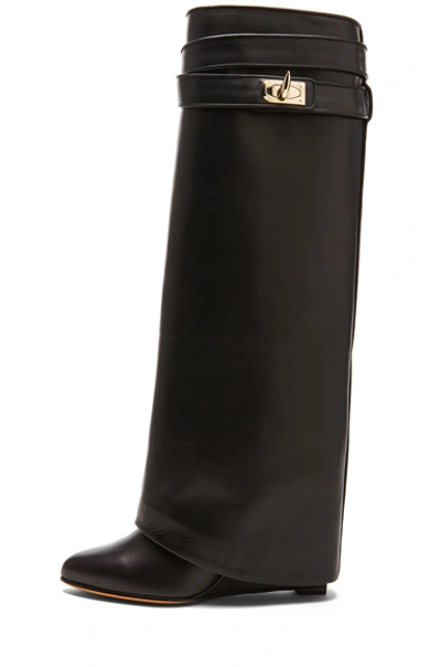 Givenchy Shark Lock Tall Leather Pant Boots In Black