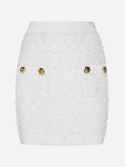 Shop Balmain Wool-blend Tweed Miniskirt