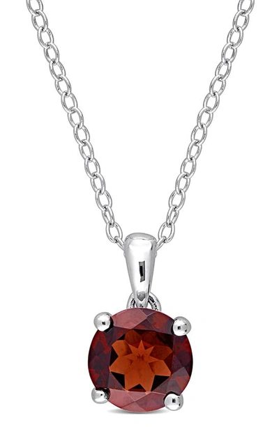 Shop Delmar Sterling Silver Garnet Solitaire Pendant Necklace In Red