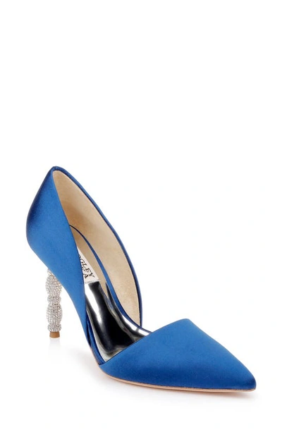 Shop Badgley Mischka Emily Crystal Heel Pointed Toe Pump In Royal Blue