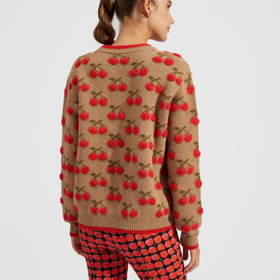 La Doublej Cherry Intarsia-knit Jumper In Camel/red
