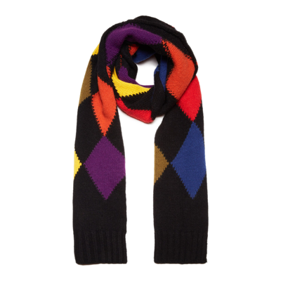 La Doublej Argyle-check Knitted Scarf In Multicolor