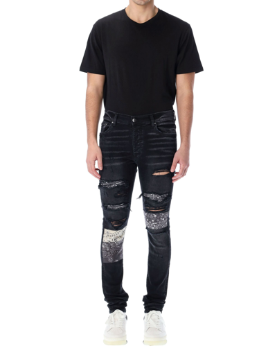 Amiri Bandana Art Patch Thrasher Ripped Skinny Jeans In Black