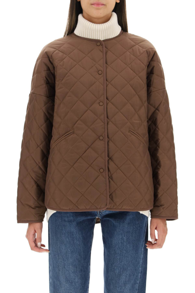 Shop Totême Toteme Oversized Quilted Jacket In Brown