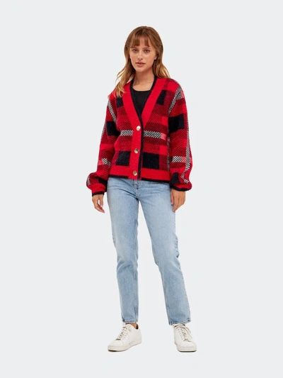 Shop English Factory Check Cardigan Sweater In Red