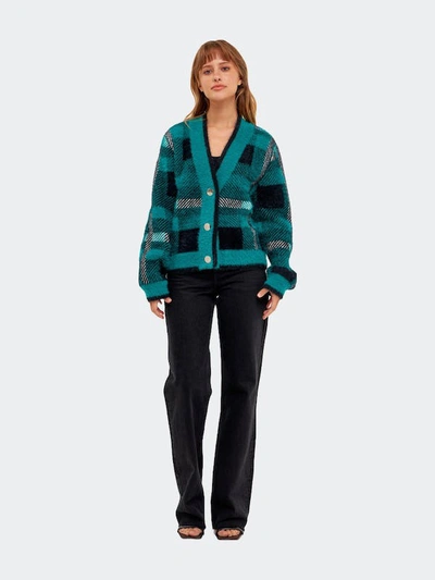 Shop English Factory Check Cardigan Sweater In Green