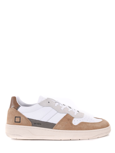 Shop Date Sneakers Uomo D.a.t.e. Court 2.0 Vintage Leather And Suede In Bianco/beige