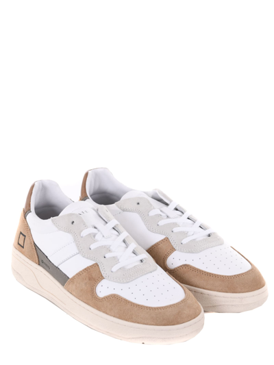 Shop Date Sneakers Uomo D.a.t.e. Court 2.0 Vintage Leather And Suede In Bianco/beige