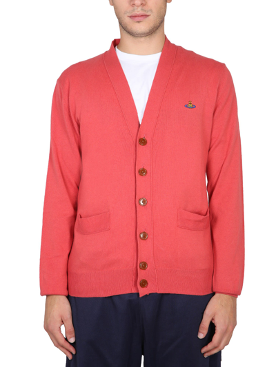 Shop Vivienne Westwood Cardigan With Orb Embroidery In Rosso