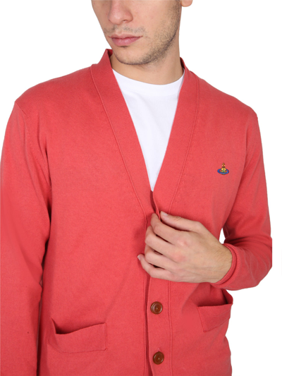 Shop Vivienne Westwood Cardigan With Orb Embroidery In Rosso