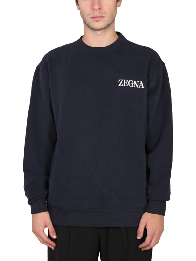 Shop Ermenegildo Zegna Sweatshirt With Logo In Blu