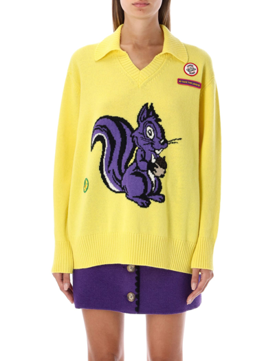 Cormio Squirrel Intarsia Knit Jumper In Yelllow