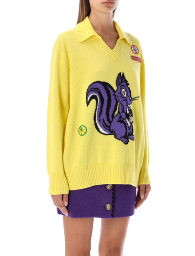 Cormio Squirrel Intarsia Knit Jumper In Yelllow