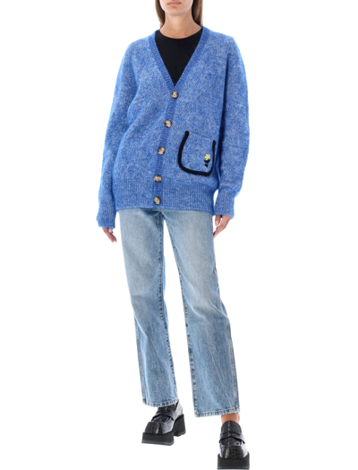 Shop Cormio Renato Oversize Cardigan With Embroideries In Light Blue