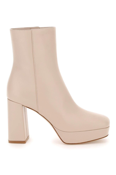 Shop Gianvito Rossi Daisen Leather Ankle Boots In Beige
