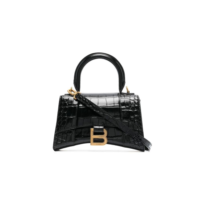 Shop Balenciaga Black Hourglass Mini Leather Tote Bag