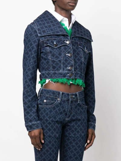 Shop Charles Jeffrey Loverboy Cropped Monogram-print Denim Jacket In Blau