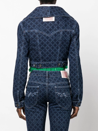 Shop Charles Jeffrey Loverboy Cropped Monogram-print Denim Jacket In Blau