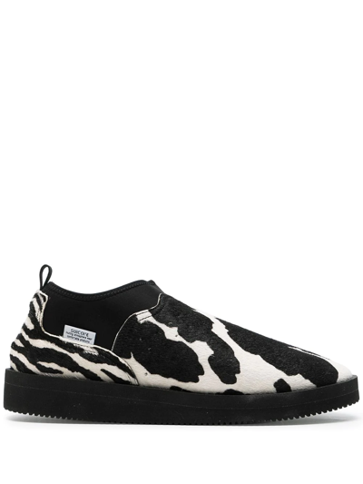 Shop Suicoke Animal-print Slip-on Shoes In Safari Black
