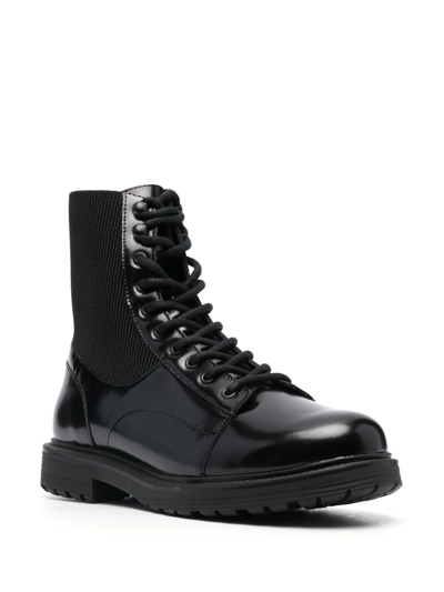 Diesel High Boot Man Black Leather Elegant In Black