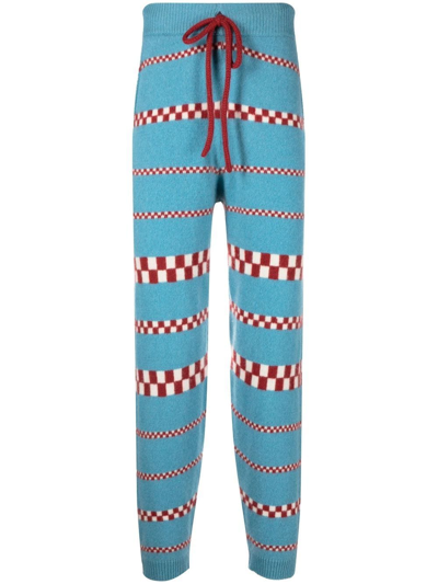 Shop The Elder Statesman Speed Check Knitted Track Pants In Blau