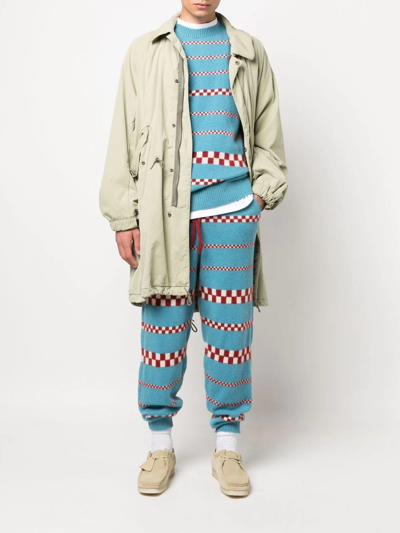 Shop The Elder Statesman Speed Check Knitted Track Pants In Blau