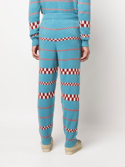 Shop The Elder Statesman Speed Check Knitted Track Pants In Blau
