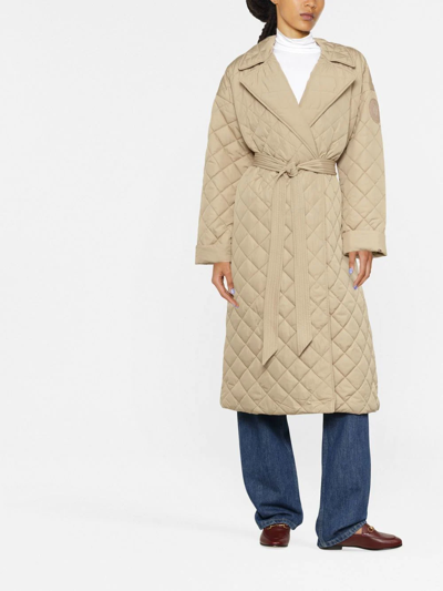 Shop Tommy Hilfiger Sorona Quilted Belted Coat In Nude