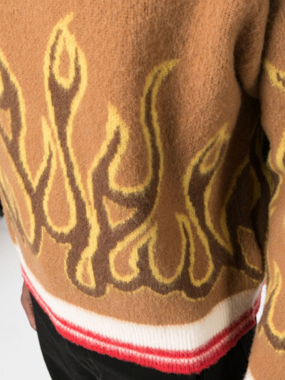 Palm Angels Striped Intarsia Virgin Wool Sweater In Braun