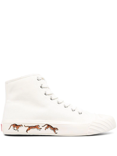 Shop Kenzo Tiger-print Lace-up Sneakers In Weiss