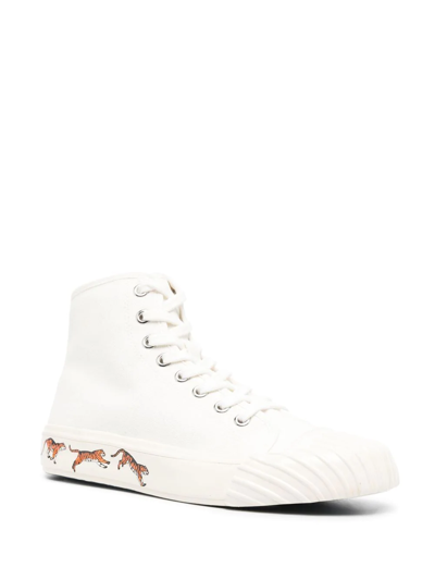 Shop Kenzo Tiger-print Lace-up Sneakers In Weiss