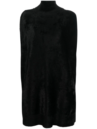 Shop Sapio Roll-neck Knitted Velvet Cape In Black
