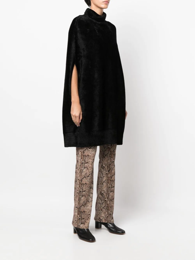 高领针织丝绒斗篷