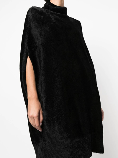 Shop Sapio Roll-neck Knitted Velvet Cape In Black