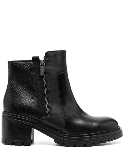 Geox Damiana Snakeskin Embossed Block Boot In Schwarz