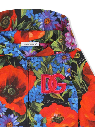 Dolce & Gabbana Jersey Hoodie With Meadow Print In Red