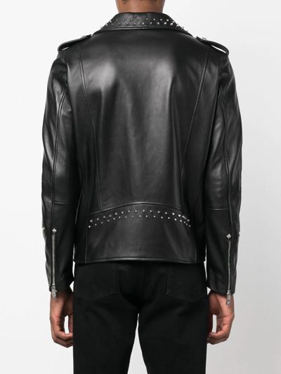 Shop John Richmond Studded Leather Jacket In Schwarz
