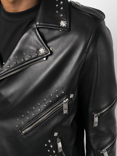 Shop John Richmond Studded Leather Jacket In Schwarz