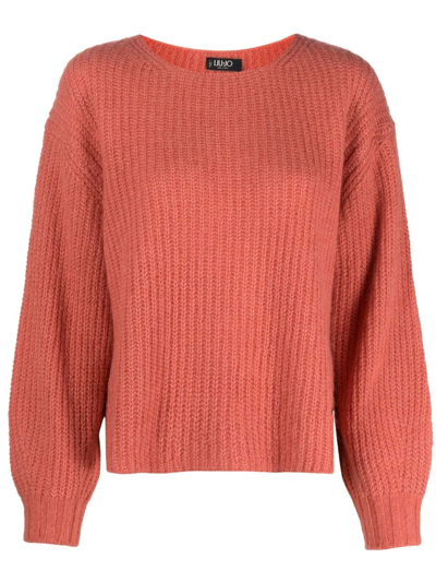Shop Liu •jo Chunky Ribbed-knit Jumper In Orange