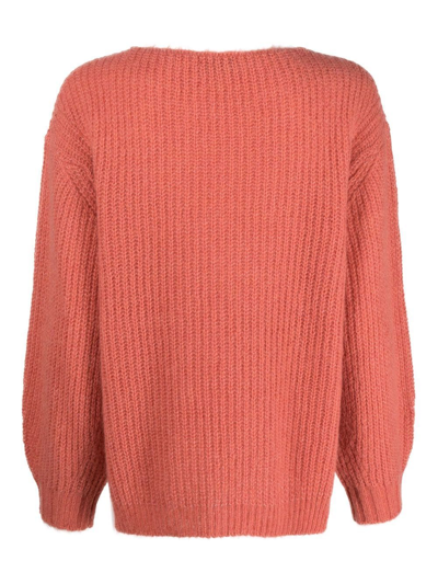 Shop Liu •jo Chunky Ribbed-knit Jumper In Orange