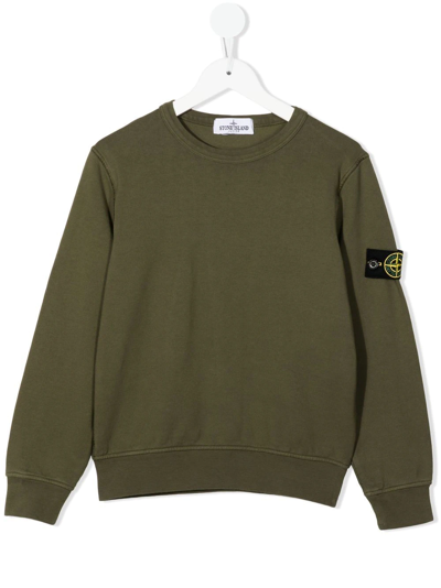 Shop Stone Island Junior Logo-patch Cotton Sweatshirt In Grün