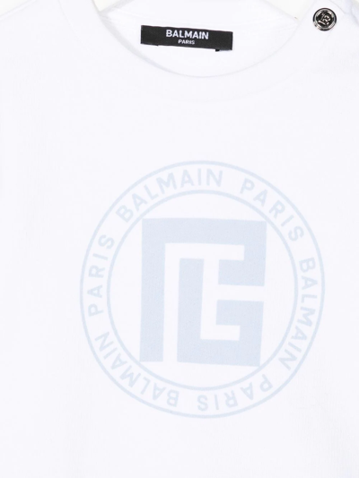 Shop Balmain Two-tone Logo-print Sweatshirt In Weiss
